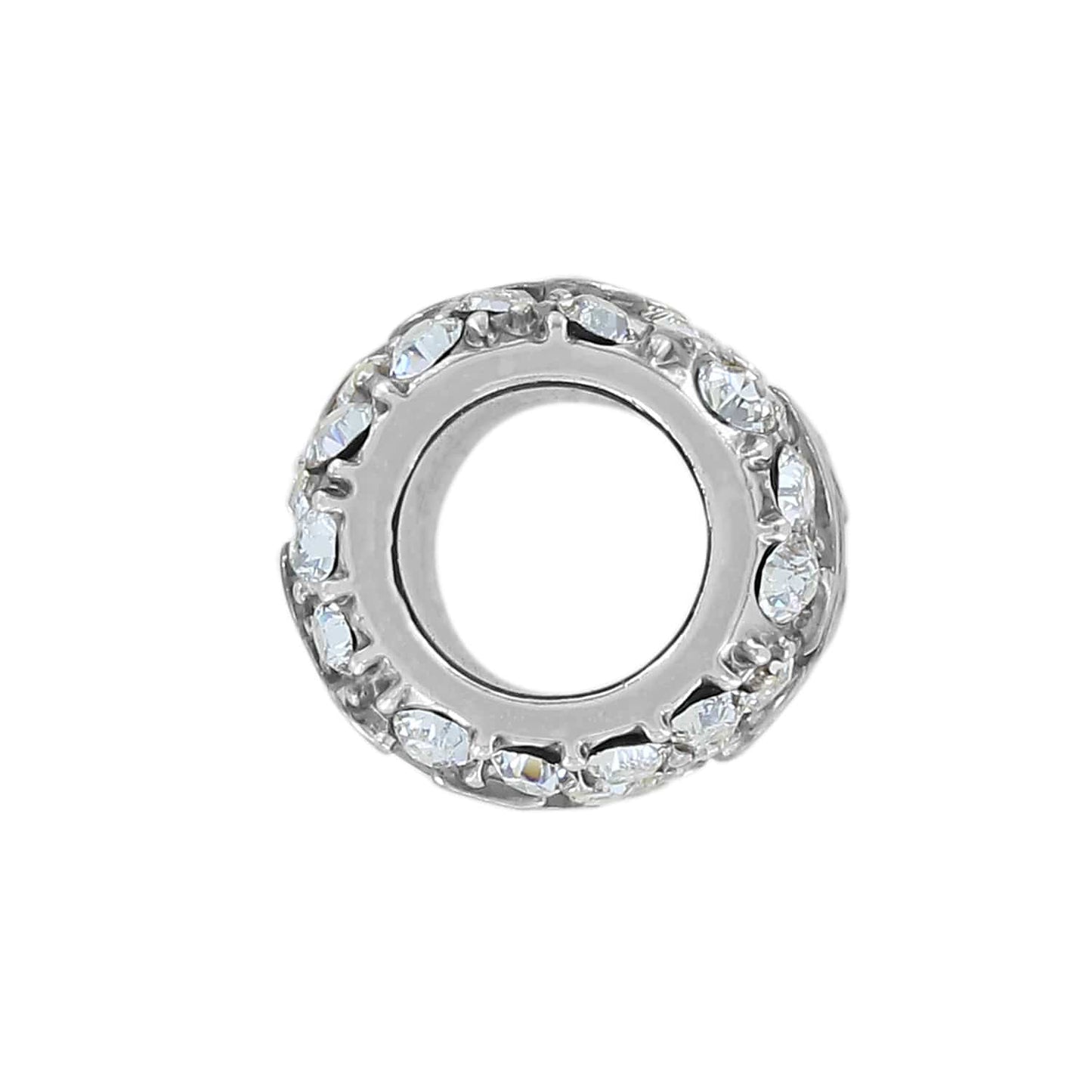 Brighton silver-plated spacer bead with pavé crystal border shown from the side on a white background
