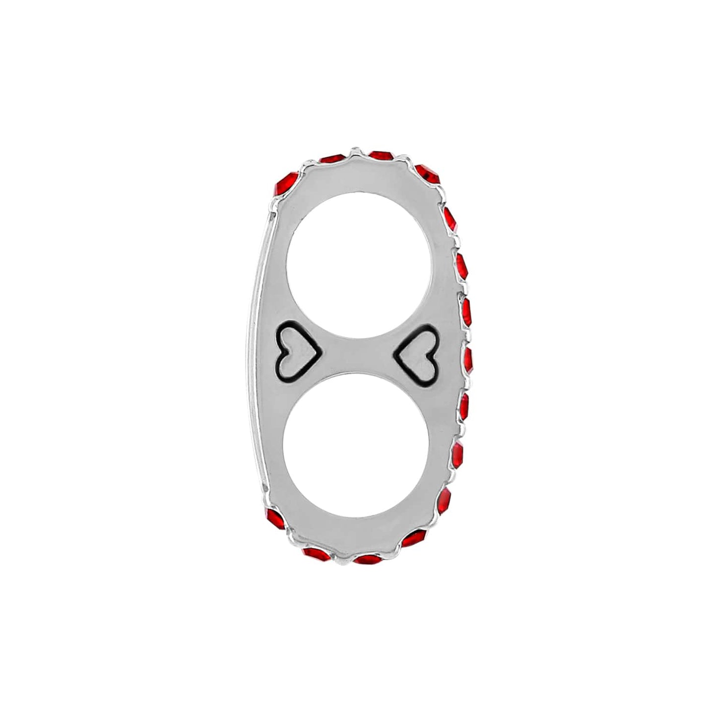 Brighton double ring with silver-plated finish, red crystal border, and small heart accents on a white background