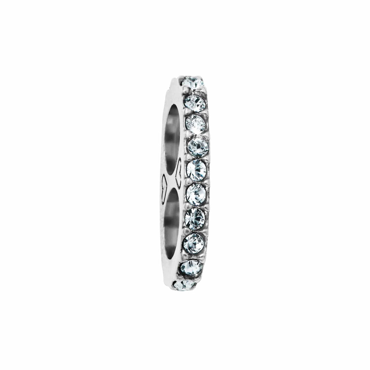 Brighton silver-plated spacer charm with pavé crystal band shown from the side on a white background