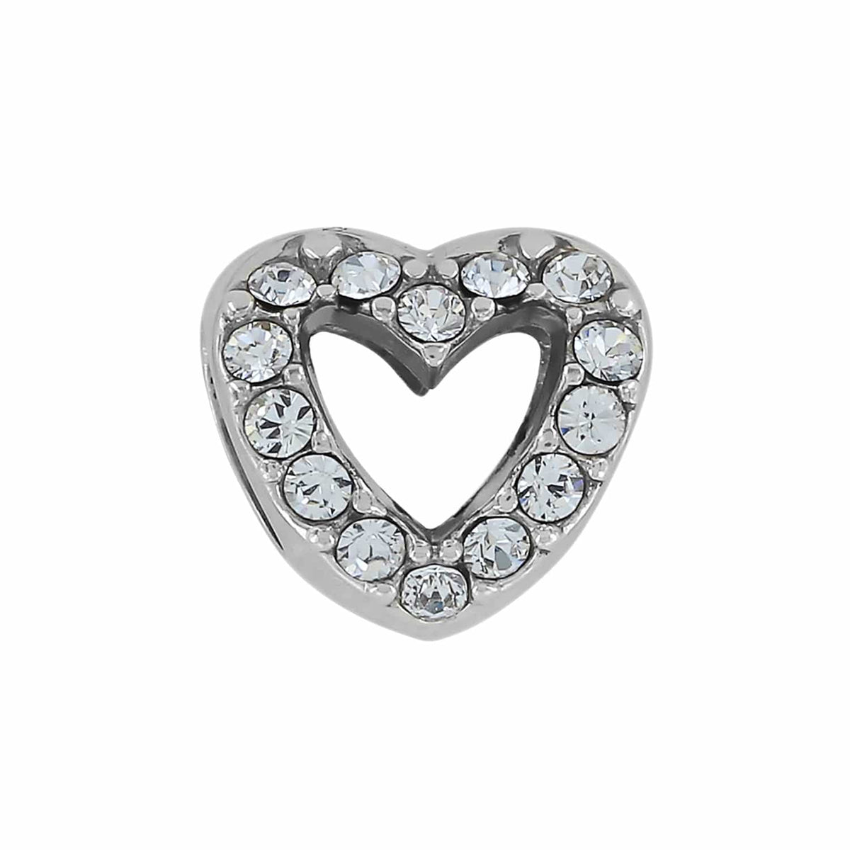 Brighton heart charm with silver-plated open cutout design and pavé crystal border on a white background
