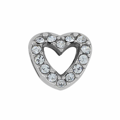 Brighton heart charm with silver-plated open cutout design and pavé crystal border on a white background