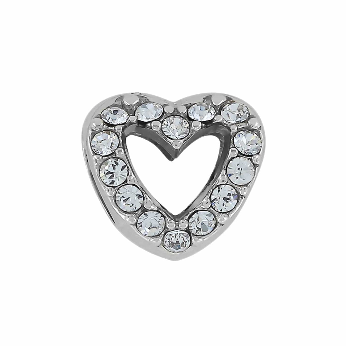Brighton heart charm with silver-plated open cutout design and pavé crystal border on a white background