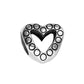 Brighton heart charm bead with silver-plated finish and circular dot pattern around cutout center on a white background