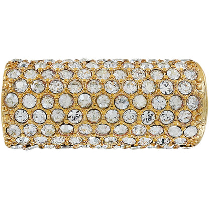 Brighton ring with pavé crystal cluster top and gold-tone band shown from above on a white background