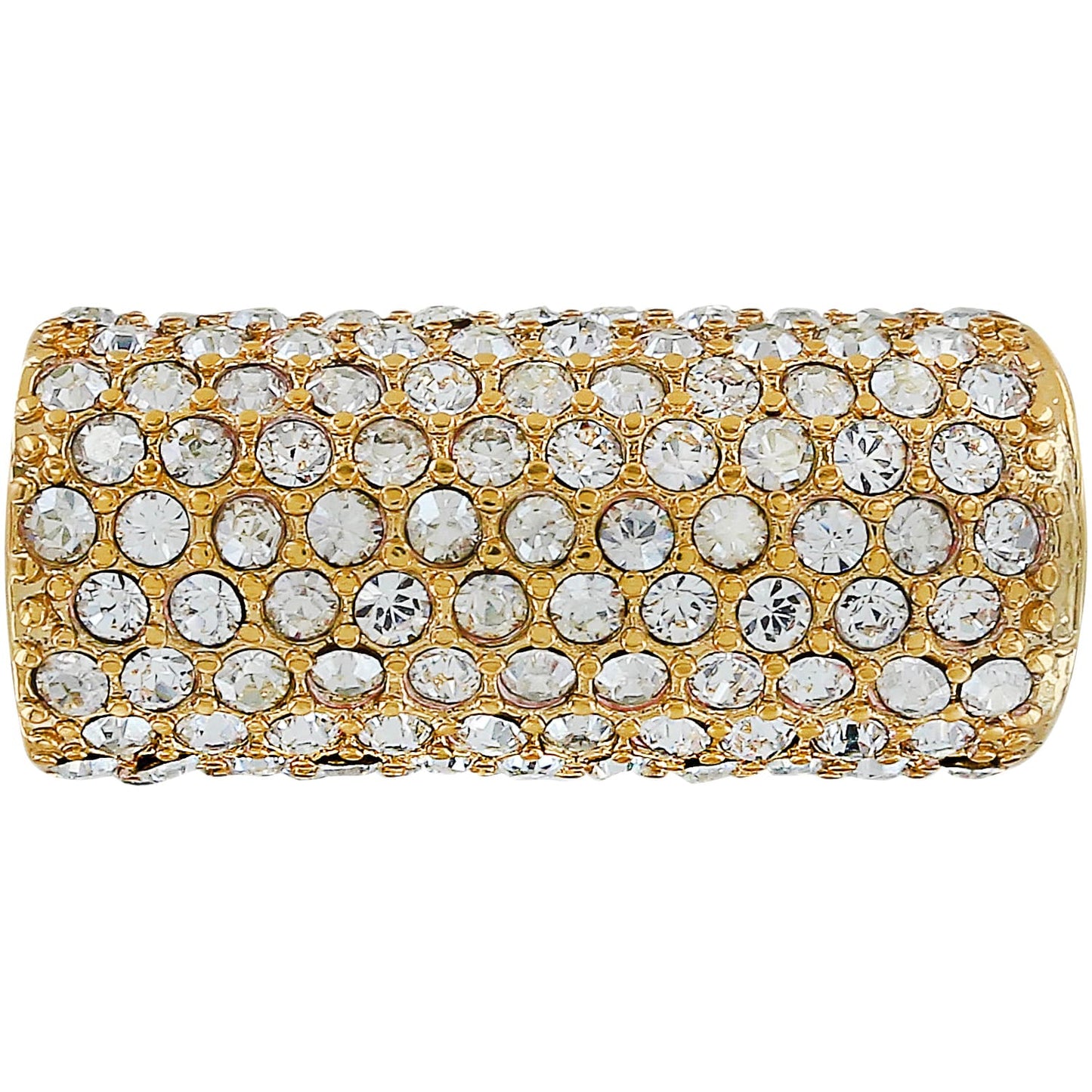 Brighton ring with pavé crystal cluster top and gold-tone band shown from above on a white background