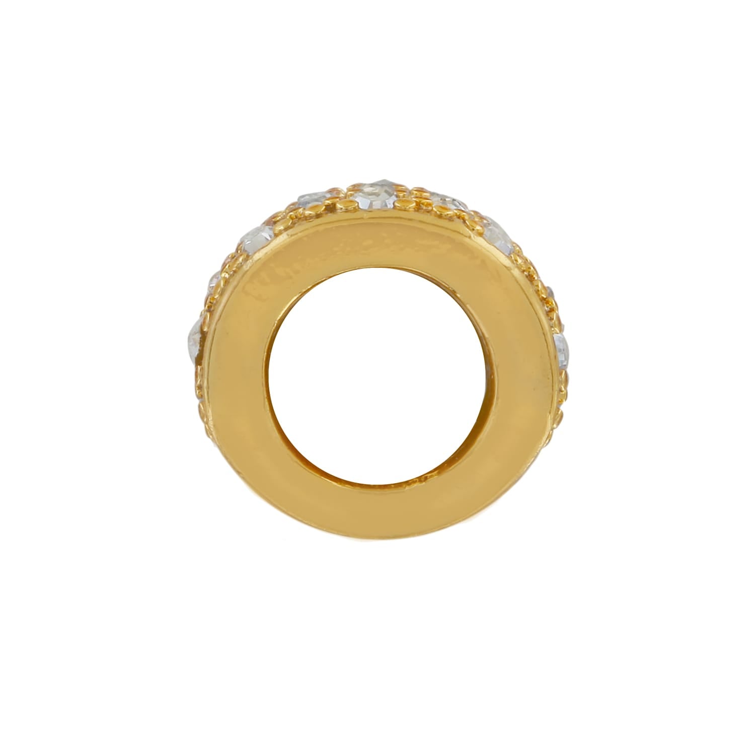 Brighton ring shown from the side with domed gold-tone band and crystal pavé top on a white background