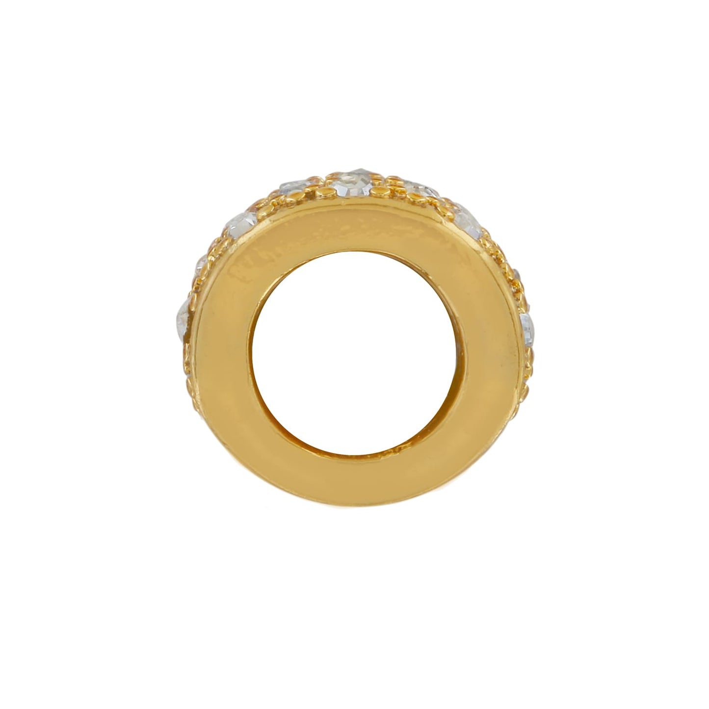 Brighton ring shown from the side with domed gold-tone band and crystal pavé top on a white background