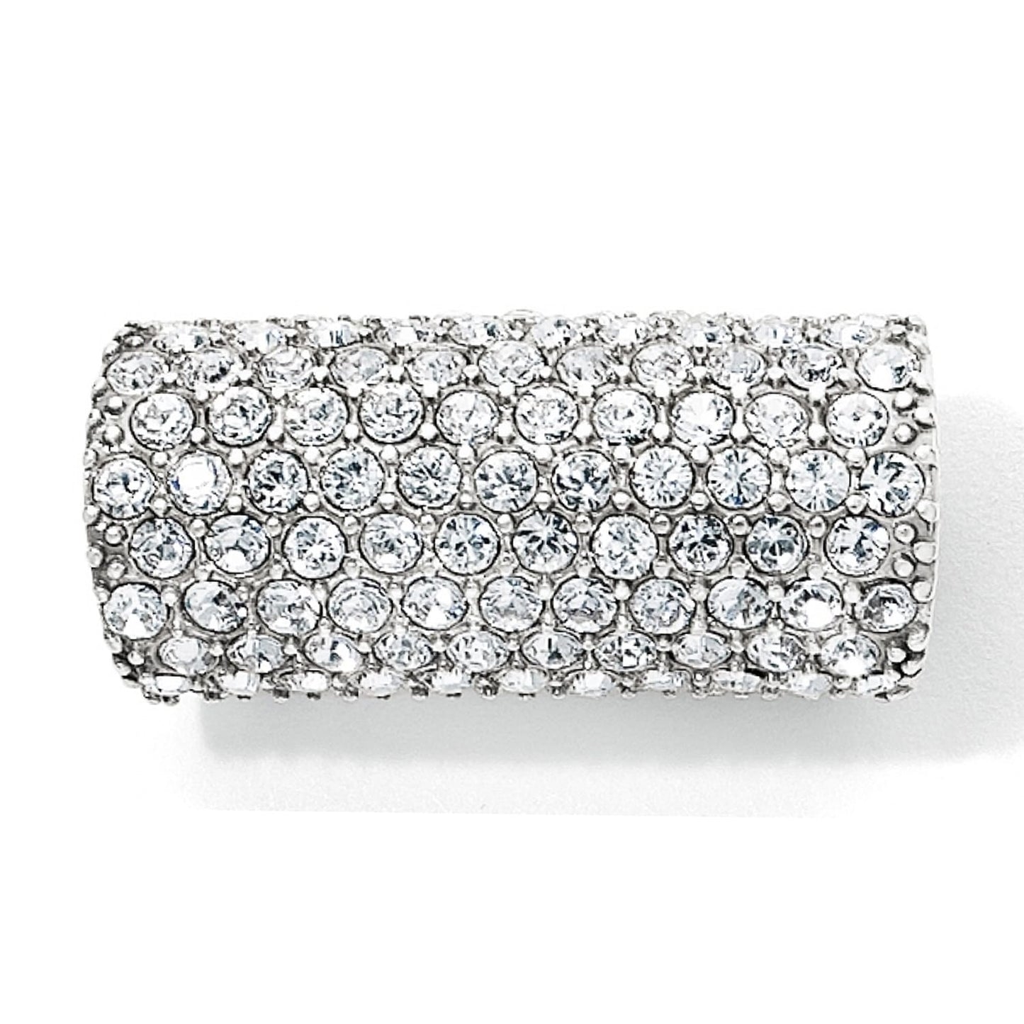 Brighton barrel slide charm with pavé crystal stones in silver-tone setting on a white background