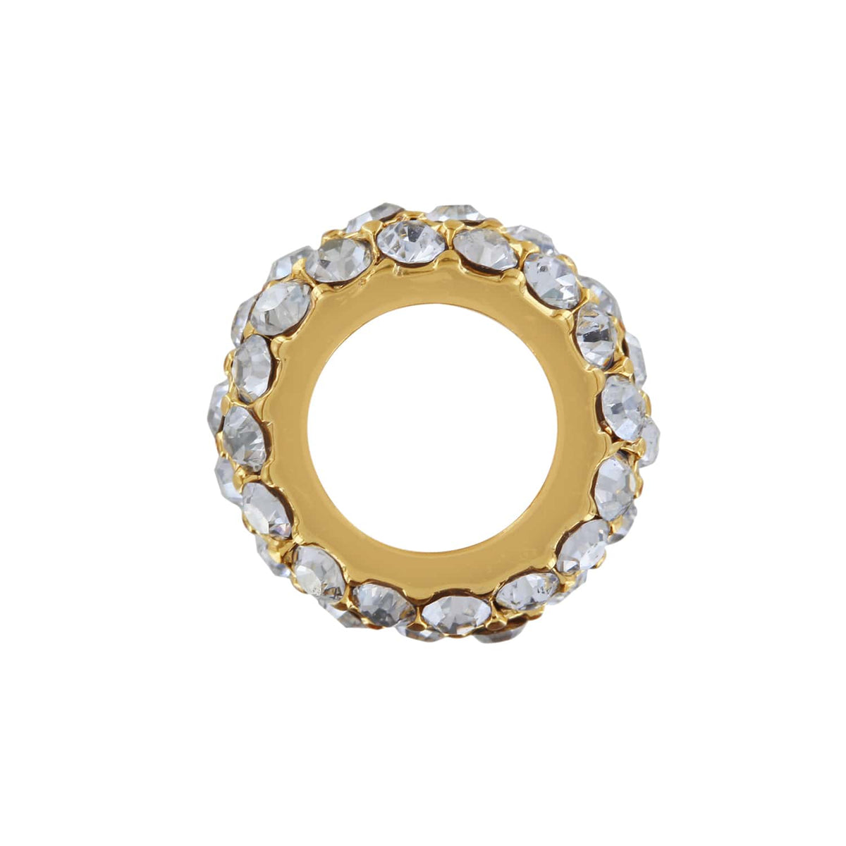 Brighton ring shown from the side with crystals set around a gold-tone band on a white background