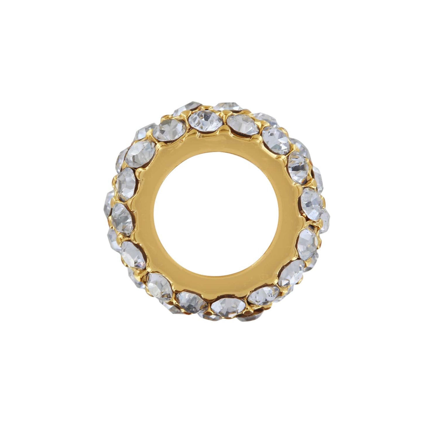 Brighton ring shown from the side with crystals set around a gold-tone band on a white background