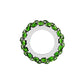 Brighton spacer charm with green crystals set in silver-plated band shown from the side on a white background