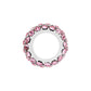 Brighton ring with pink crystals set around silver-plated band, shown from the side on a white background