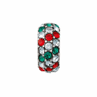 Brighton charm bead with red, green, and clear crystals in silver-plated setting on a white background