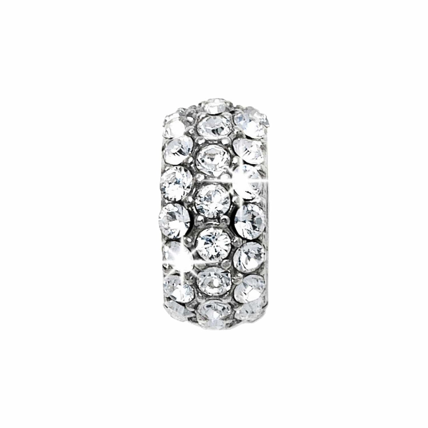 Brighton silver-plated charm bead with multiple rows of pavé crystals around the band on a white background
