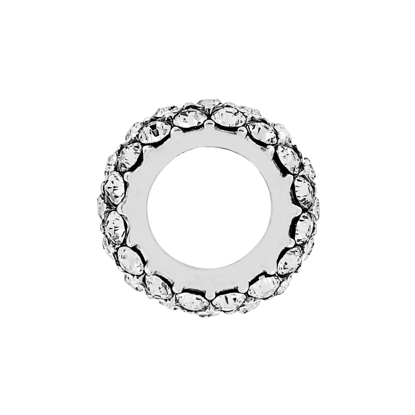 Brighton spacer bead with pavé crystals set around a silver-plated band, shown from the side on a white background