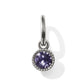 Brighton charm with round purple crystal in beaded silver-tone bezel and split ring on a white background