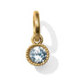 Brighton charm with round crystal stone in beaded gold-tone bezel and split ring on a white background