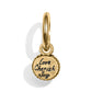 Brighton charm with gold-tone round medallion engraved Love Cherish Joy and beaded edge on a white background