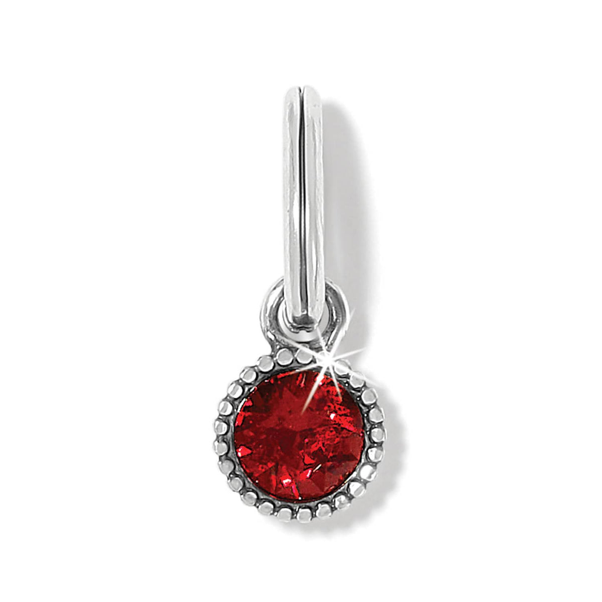 Brighton charm with round red crystal and silver-tone beaded border on a white background