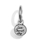 Brighton charm with crystal center engraved Love Cherish Joy and beaded silver-tone border on a white background
