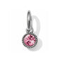 Brighton charm with pink crystal center and beaded silver-tone frame on a split ring on a white background