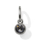 Brighton charm with round faceted crystal in beaded silver-tone bezel and split ring on a white background