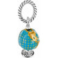 Brighton globe charm with blue and gold enamel world design and silver-tone rope bail on a white background