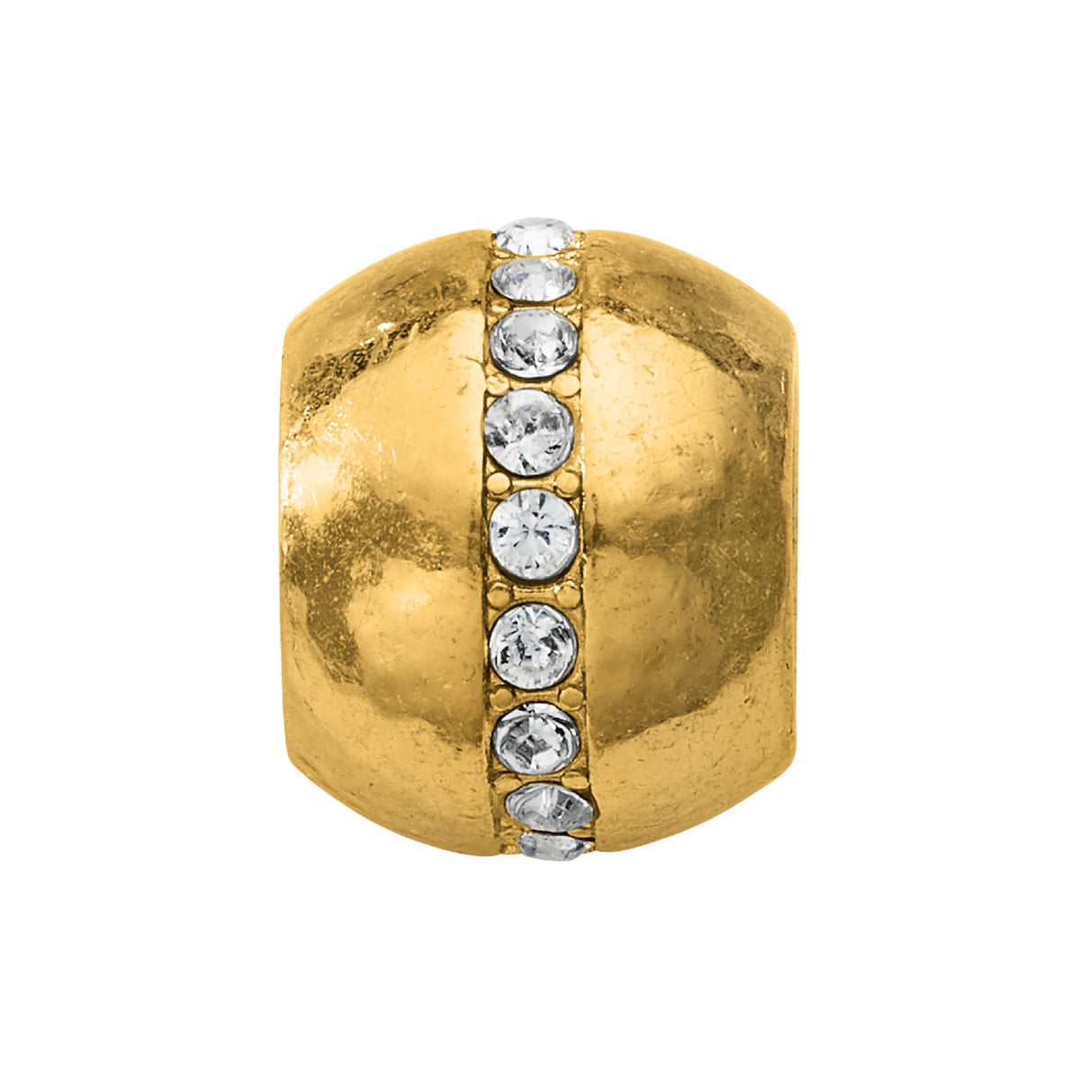 Brighton gold-plated bead charm with a vertical row of crystal accents around the center on a white background