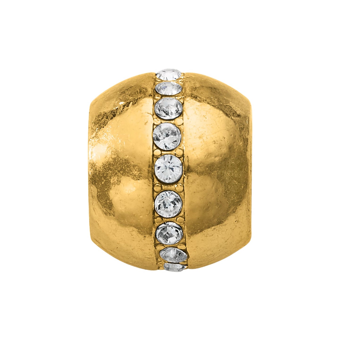 Brighton gold-plated bead charm with a vertical row of crystal accents around the center on a white background