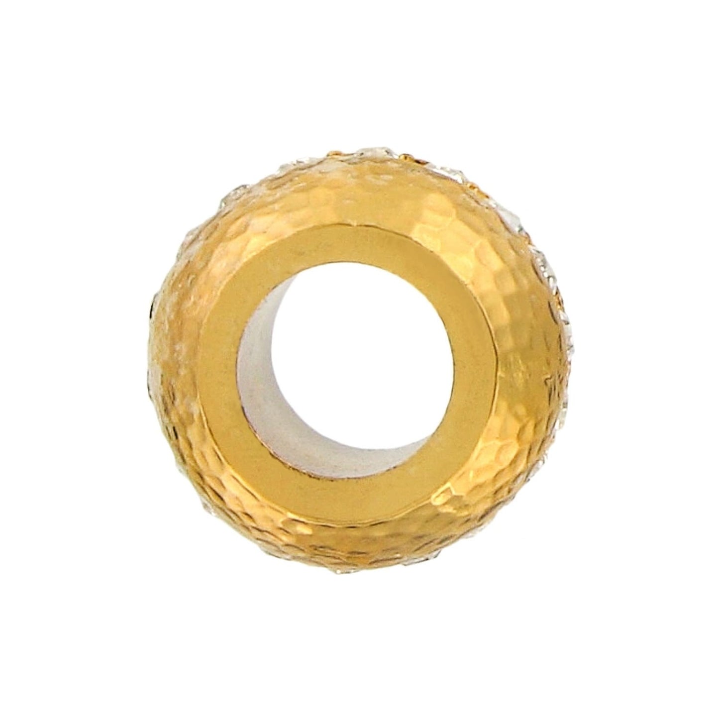 Brighton spacer charm bead with gold-plated hammered texture and crystal accents shown from the side on a white background