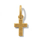 Brighton cross charm in gold-plated finish with engraved fleur motifs and top ring on a white background