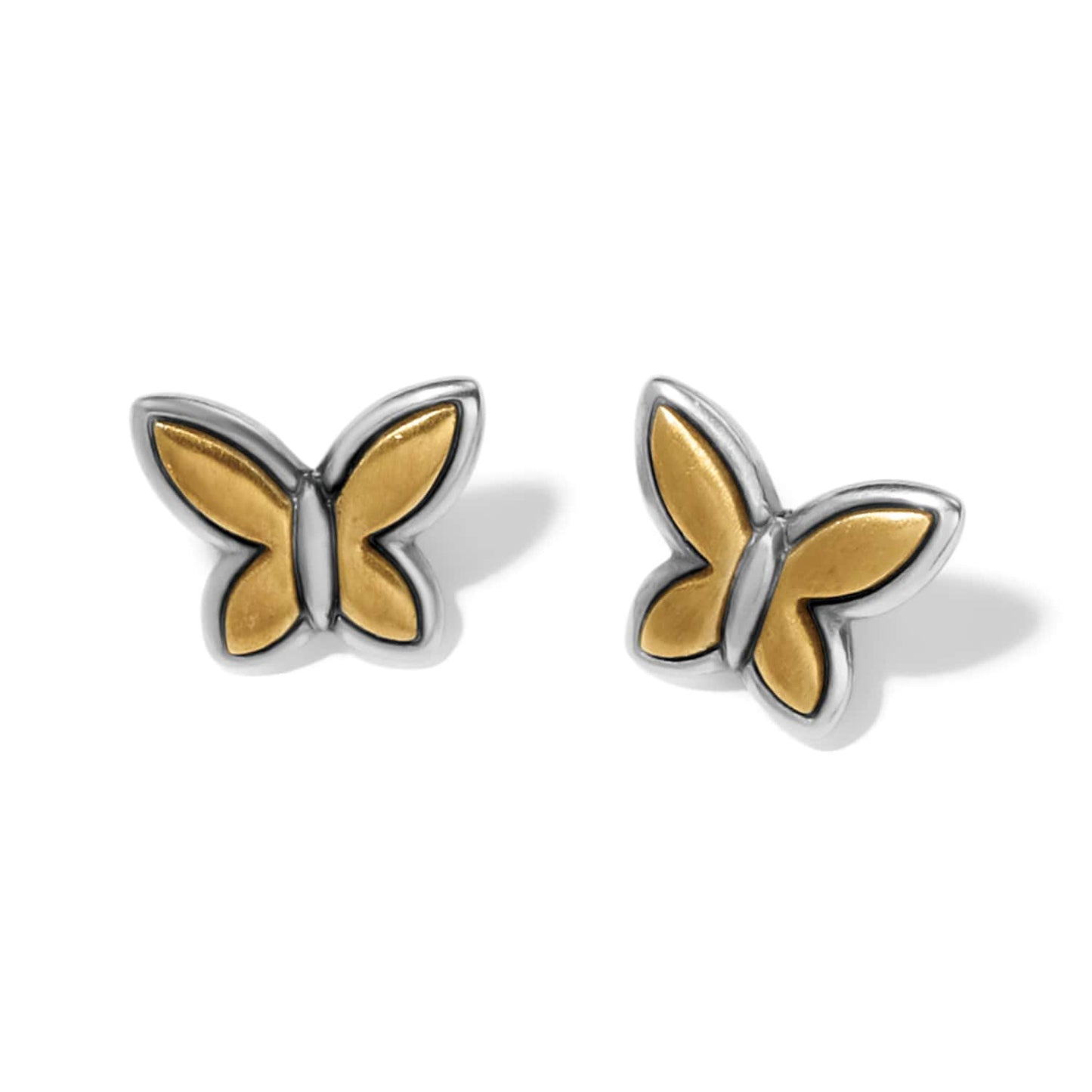 Brighton butterfly stud earrings with gold-plated wings and silver-plated outlines on a white background