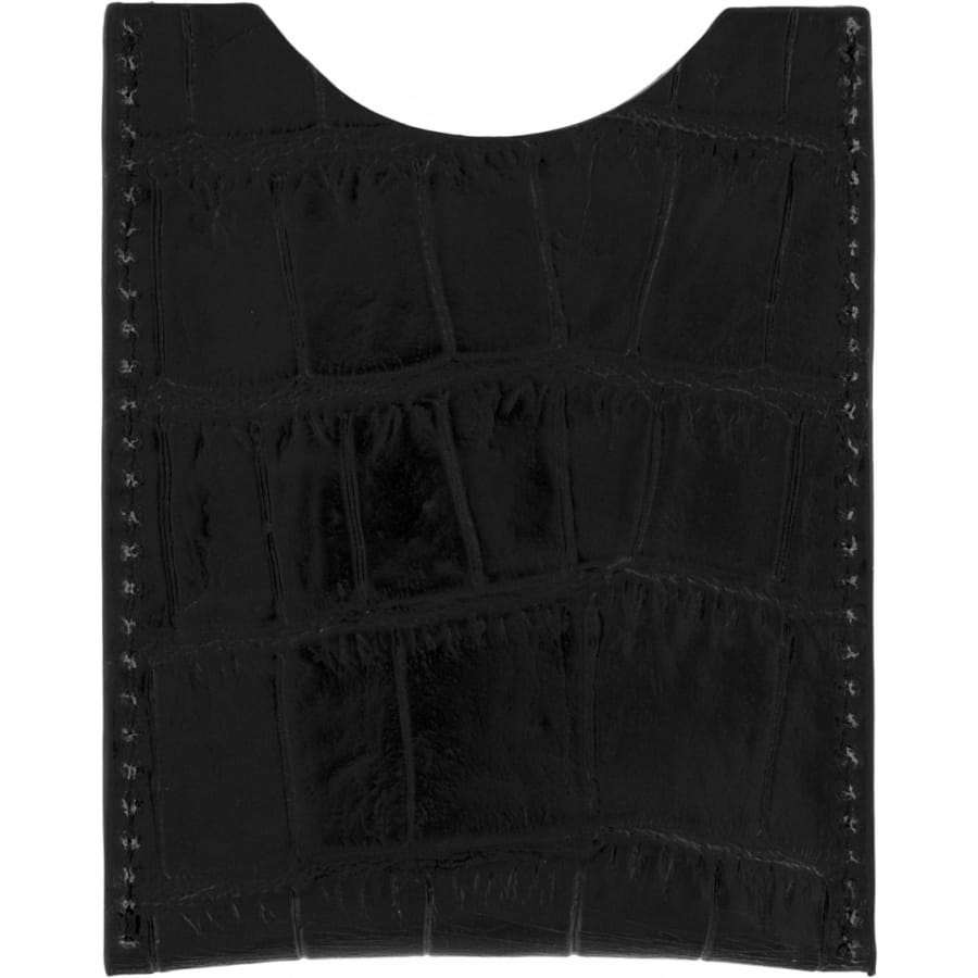 Brighton black leather card holder with crocodile-embossed texture and visible edge stitching on a white background