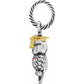 Brighton owl charm with silver-tone body and gold-tone graduation cap hanging from twisted ring on a white background