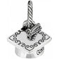 Brighton graduation cap charm with silver-plated finish, scroll heart border, and tassel detail on a white background