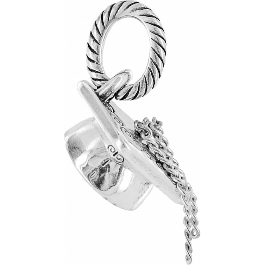 Brighton silver-plated charm with twisted rope ring loop and dangling chain accents on a white background