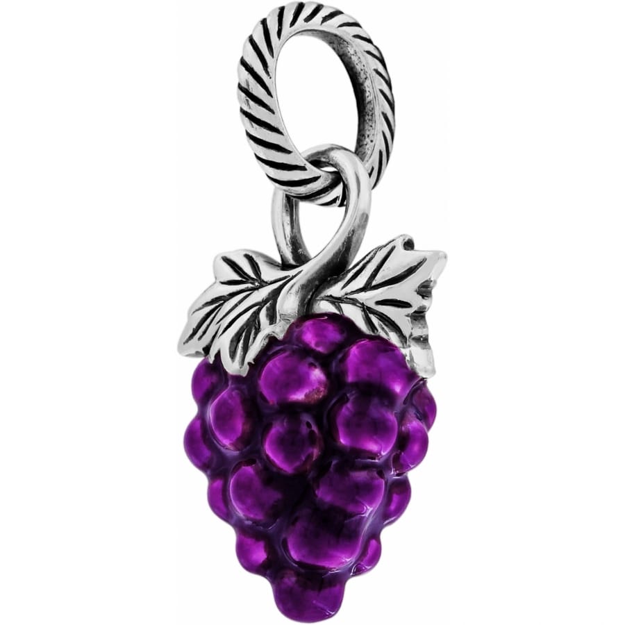 Brighton grape cluster charm with purple enamel finish and silver-tone leaf and rope bail on a white background