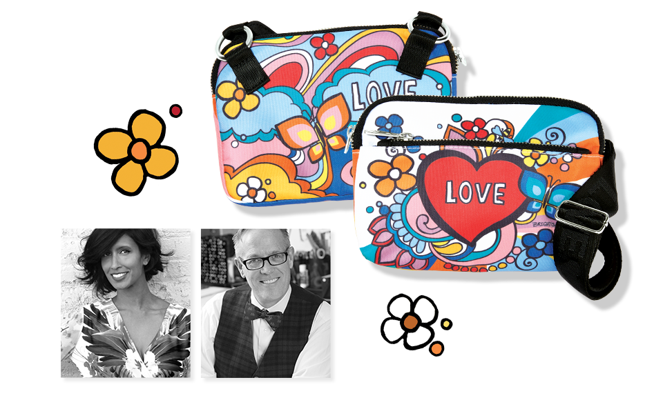 Image featuring the photos of the designers and the Power of Love Crossbody Bag