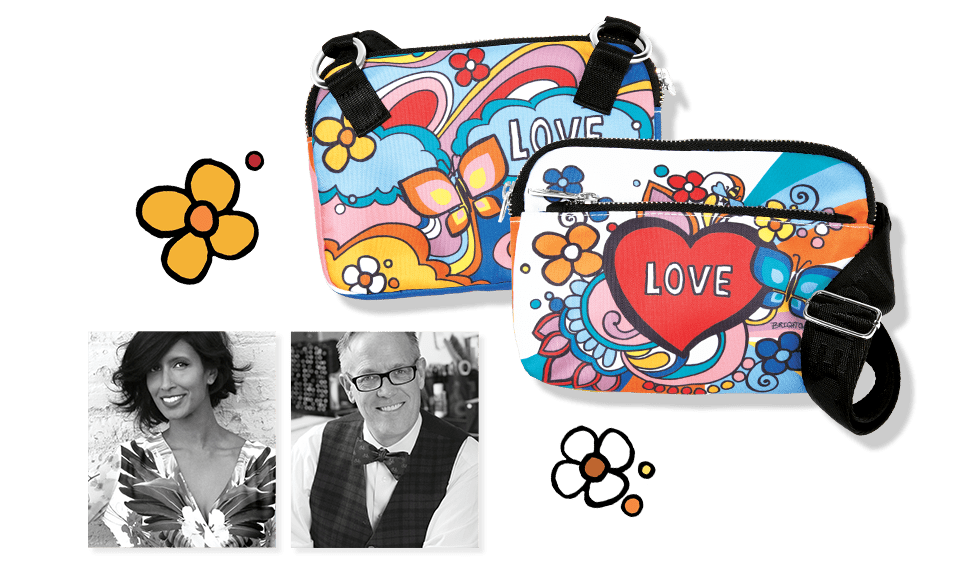 Image featuring the photos of the designers and the Power of Love Crossbody Bag