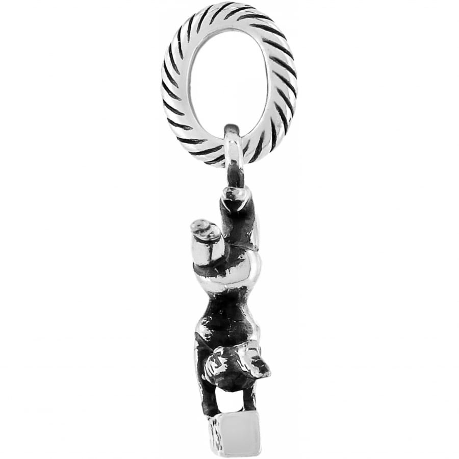 Brighton charm with silver-plated climbing figure suspended from a twisted rope-style ring on a white background