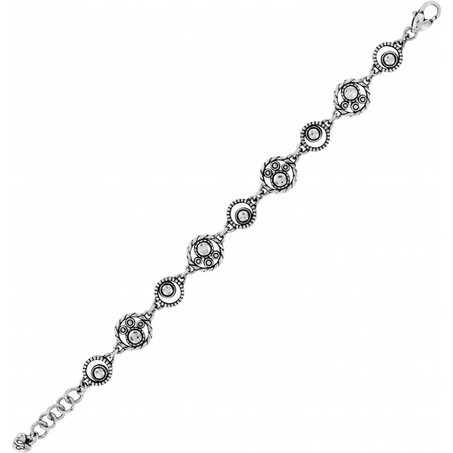 Brighton silver-plated bracelet with round beaded medallion links and lobster clasp on a white background