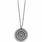 Brighton pendant necklace with silver-plated round medallion featuring concentric beaded circles and rope border on a white background