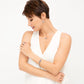 Model wearing Brighton silver-plated drop earrings with crystal accents and coordinating Brighton necklace, bracelet, and ring