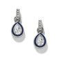 Brighton drop earrings with pear-shaped crystals, navy enamel borders, and silver-plated crystal bars on a white background