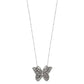 Brighton pendant necklace with silver-plated butterfly featuring detailed openwork wings on a beaded chain, on a white background