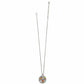 Brighton pendant necklace with silver-plated round pendant featuring multicolored crystals and rope-twist border on a white background