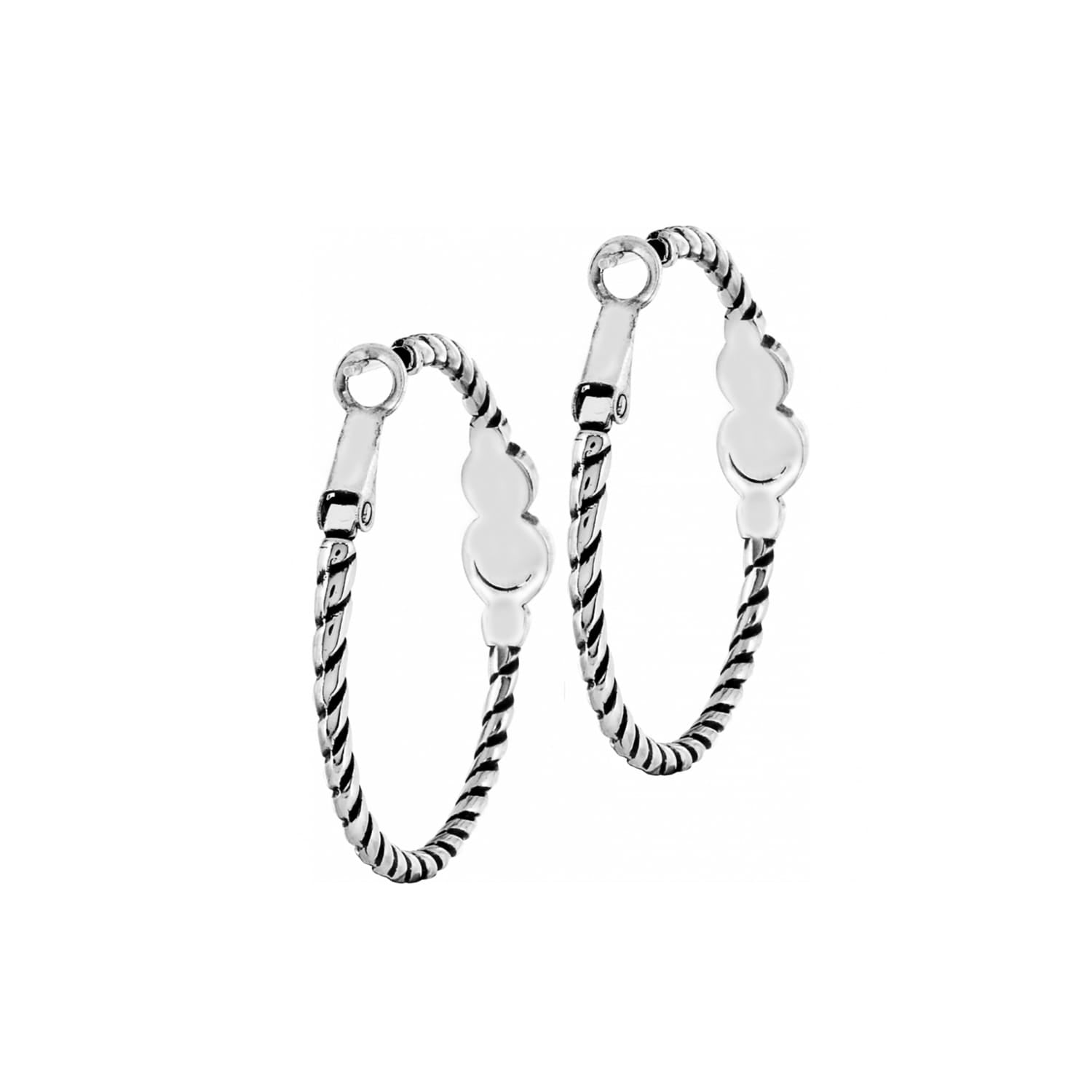 Brighton hoop earrings with silver-plated twisted rope design and polished accents on a white background