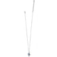 Brighton silver-plated pendant necklace with blue, purple, and pink crystal cluster charm on a white background