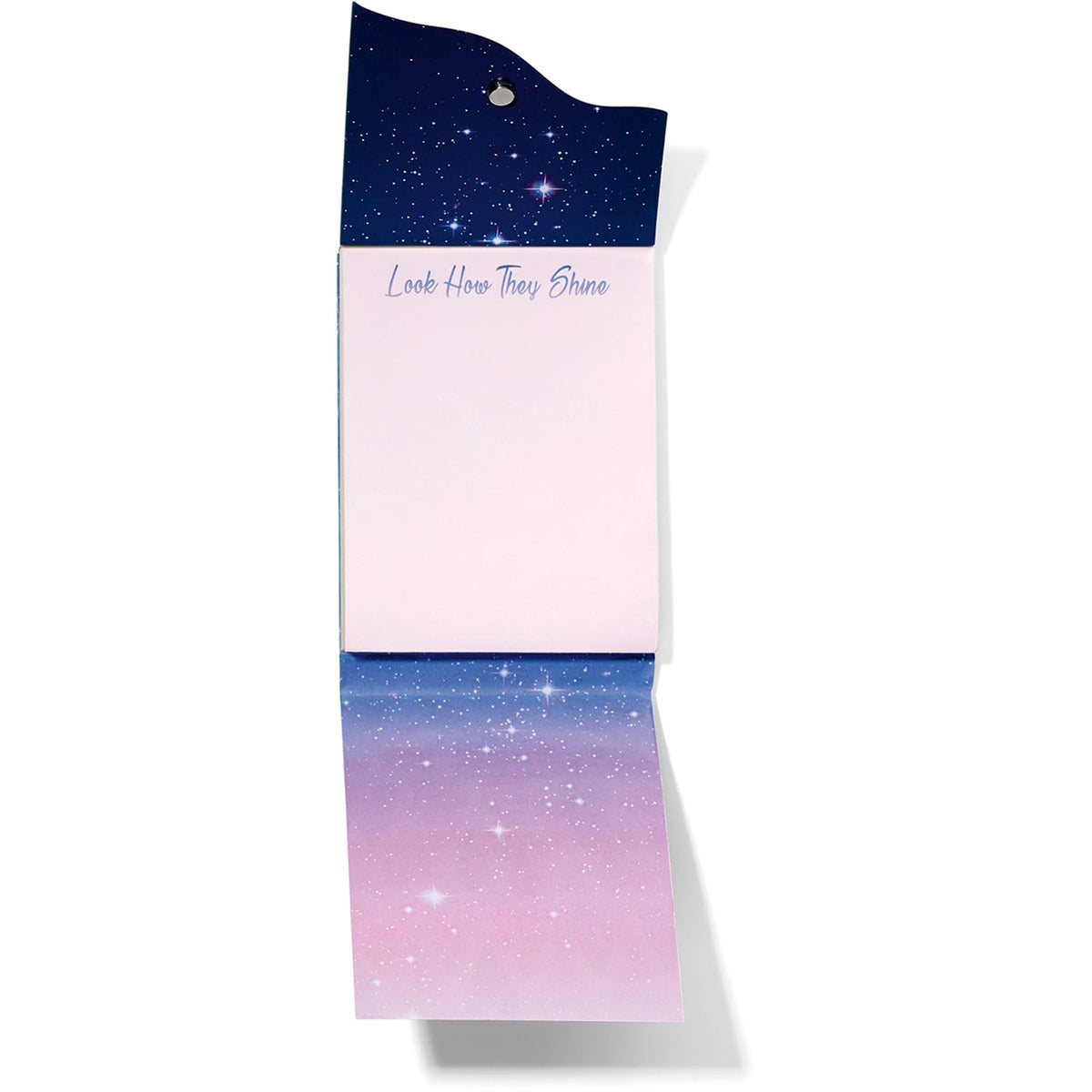 Brighton notepad with starry night sky design and Look How They Shine script text on a white background