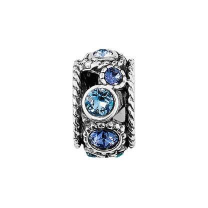 Brighton spacer charm with blue crystals and silver-plated rope detailing on a white background